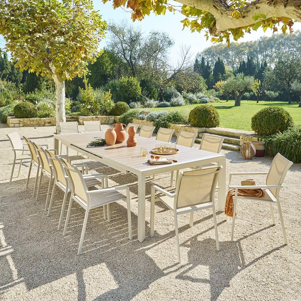 karaca-alisveris - Evasion Argile - table extensible 14 places - aluminium bois antirouille, rallonge