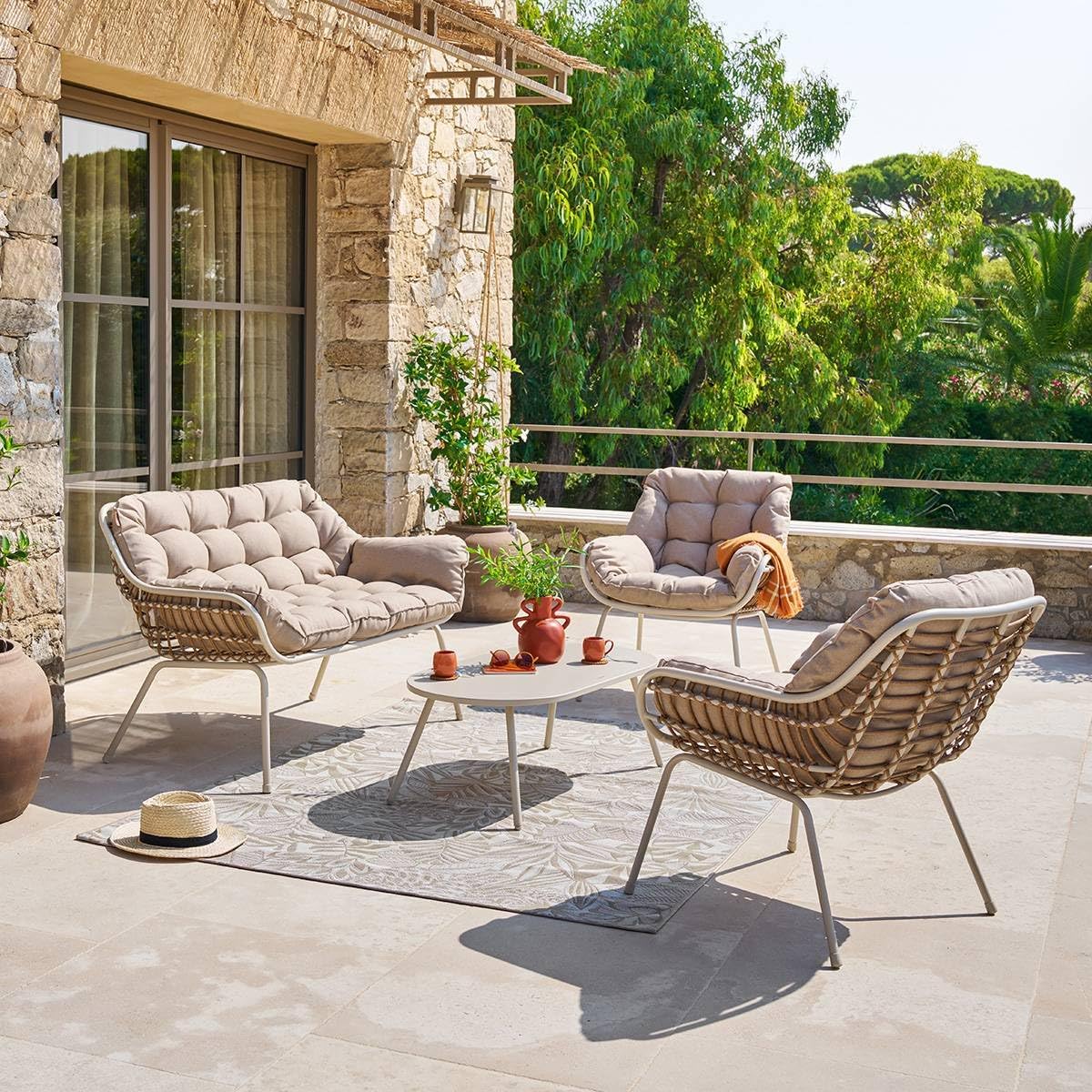 karaca-alisveris - Paopao Beige/Argile - salon 4 places - anti-rouille, coussins confortables
