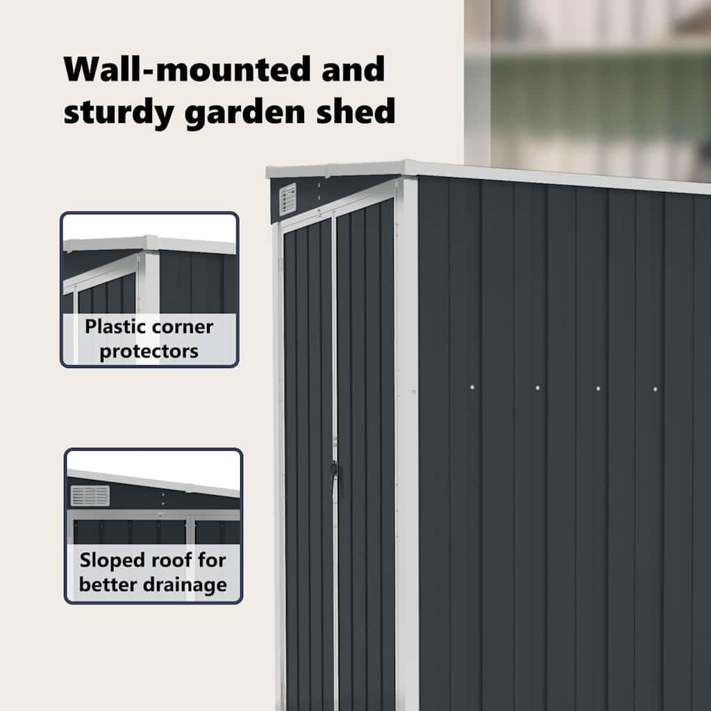 karaca-alisveris Remise de Jardin Murale Anthracite 118x100x178 cm Acier,Structures extérieures, Cabanes & abris de Jardin,316219