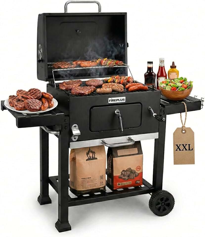 karaca-alisveris - Fireplus Barbecue - 116,5x13,1x56cm - charbon, roues, plateaux, ventilation