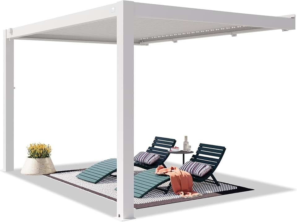 karaca-alisveris - Pergola adossée série Aluminium - 3x4 m - lames orientables, poteaux aluminium blancs