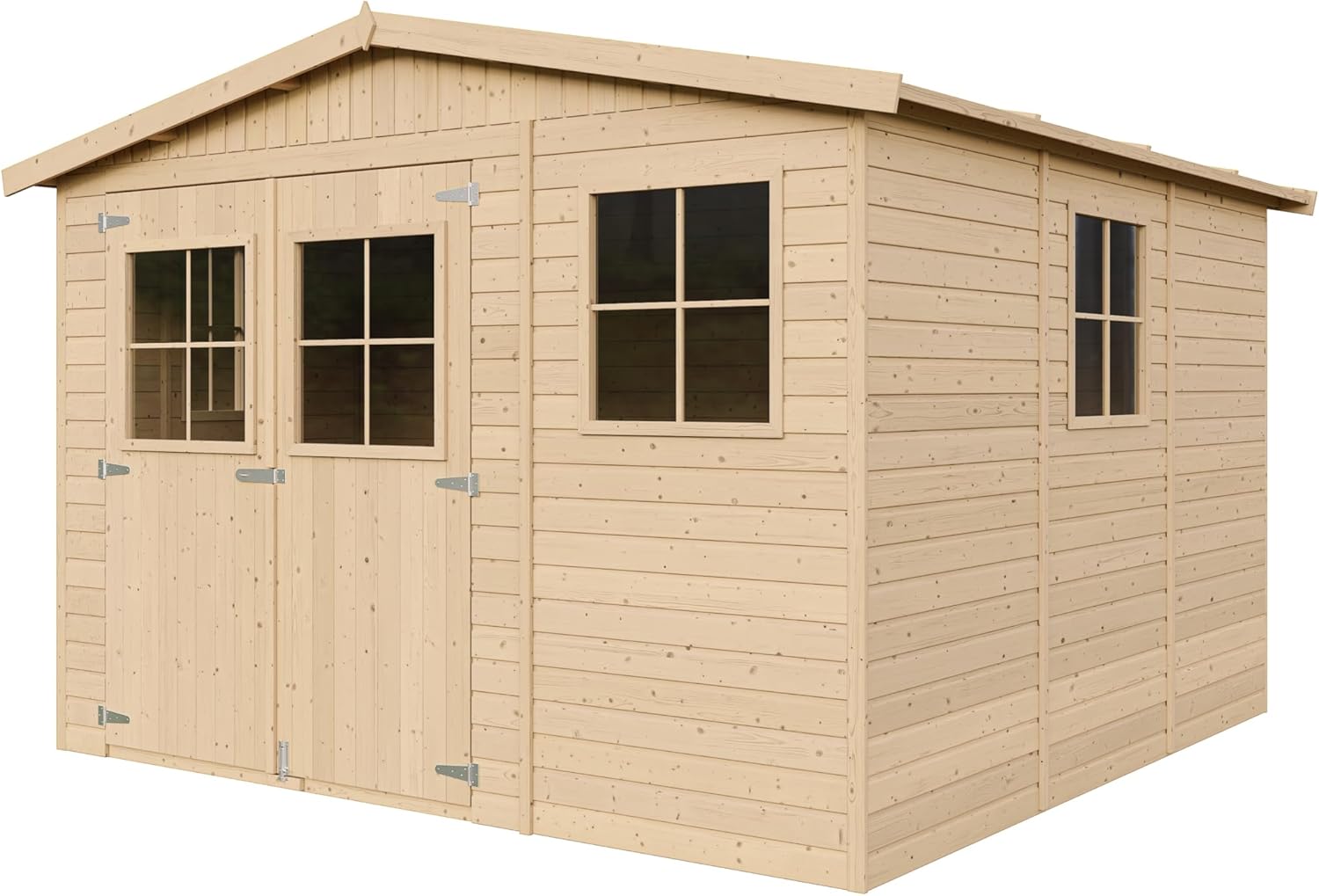 Abri de Jardin en Bois Naturel - Stockage extérieur avec fenêtres- H226x316x324 cm/9 m² Hangar en Bois Naturel - Atelier Rangement Outils et vélos- karaca-alisveris M335