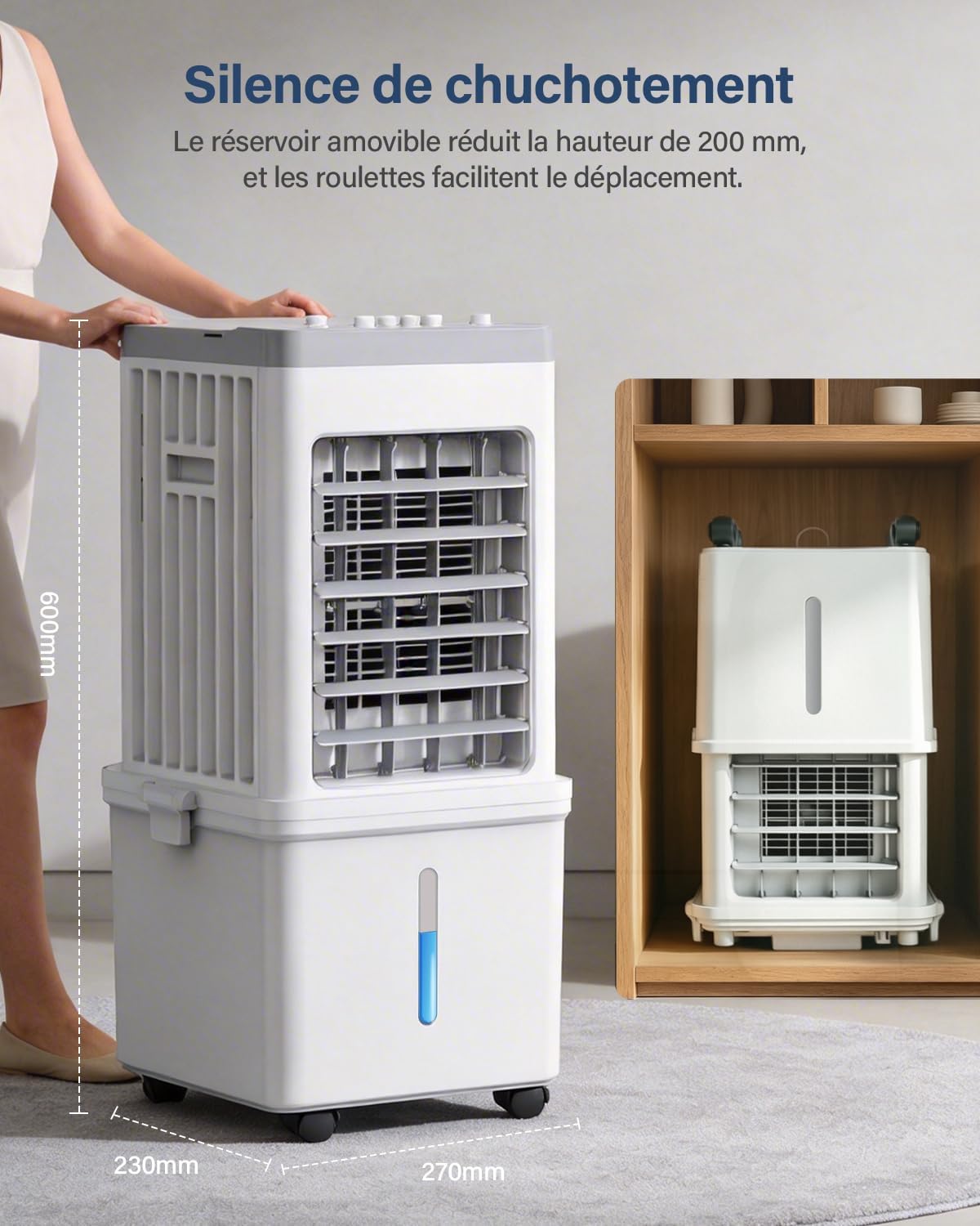 Climatiseur mobile - 12L, 3 vitesses, 120° oscillation, 35dB, roulettes