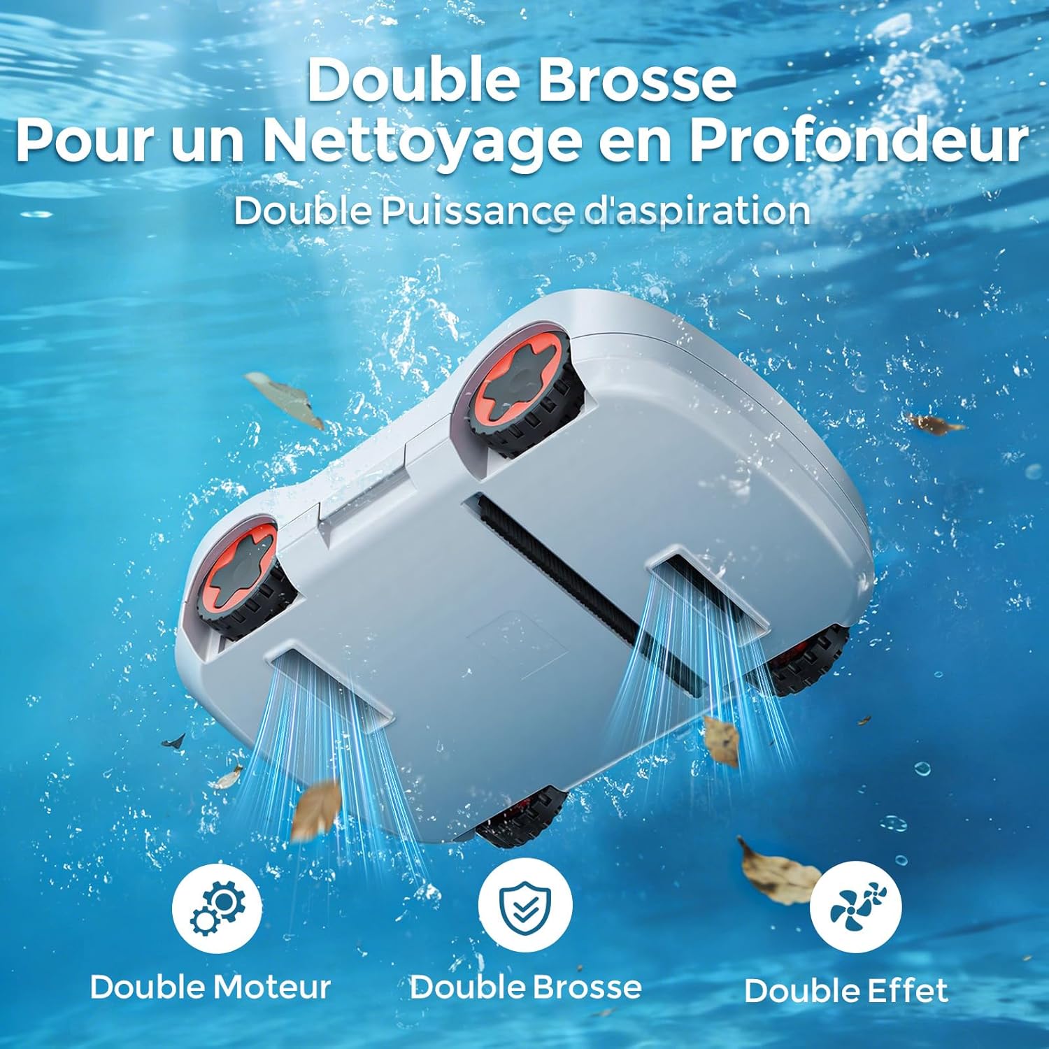 Robot piscine sans fil - 180 min, aspiration puissante, 200m², filtration ultra-fine