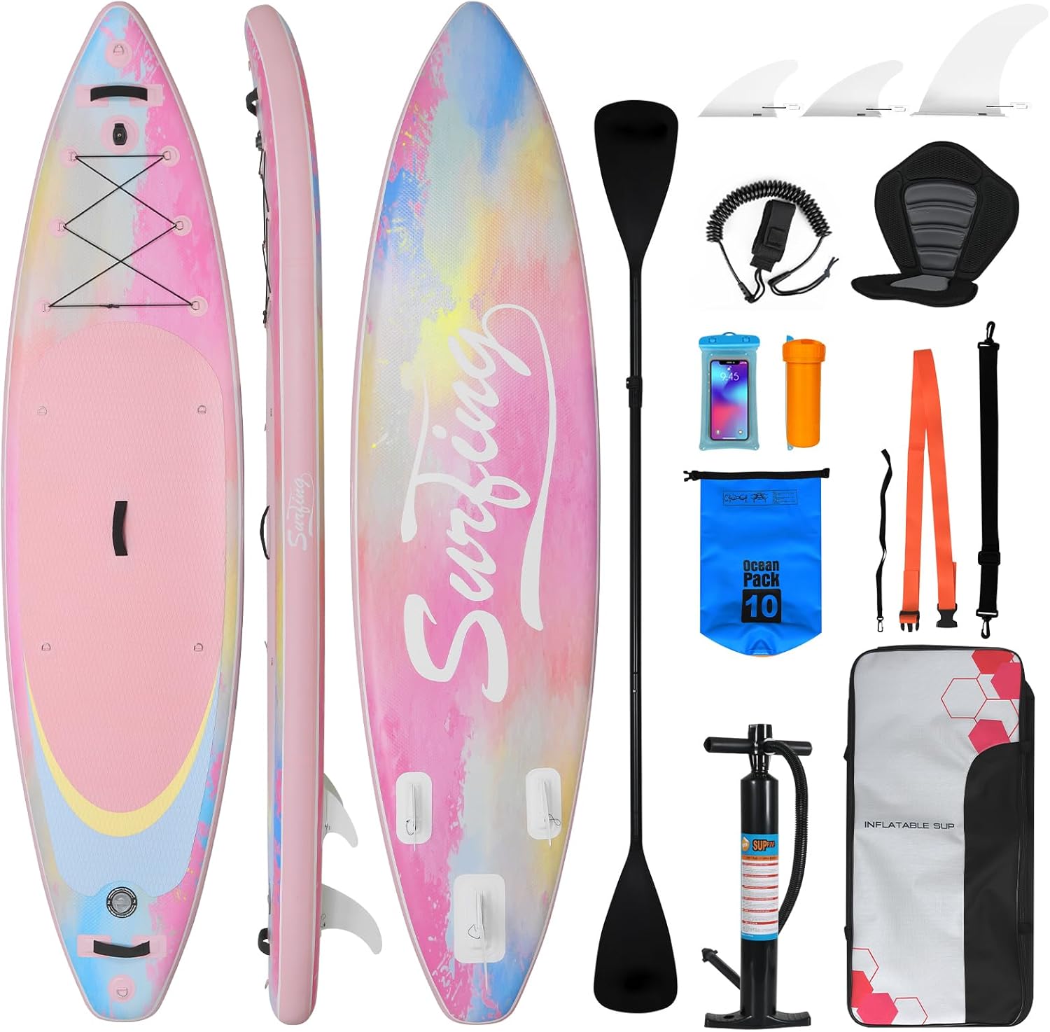 karaca-alisveris - Paddle Gonflable Série Adulte - 320/335cm - 2 places, siège kayak, pagaie alu, support caméra, pompe, 150kg