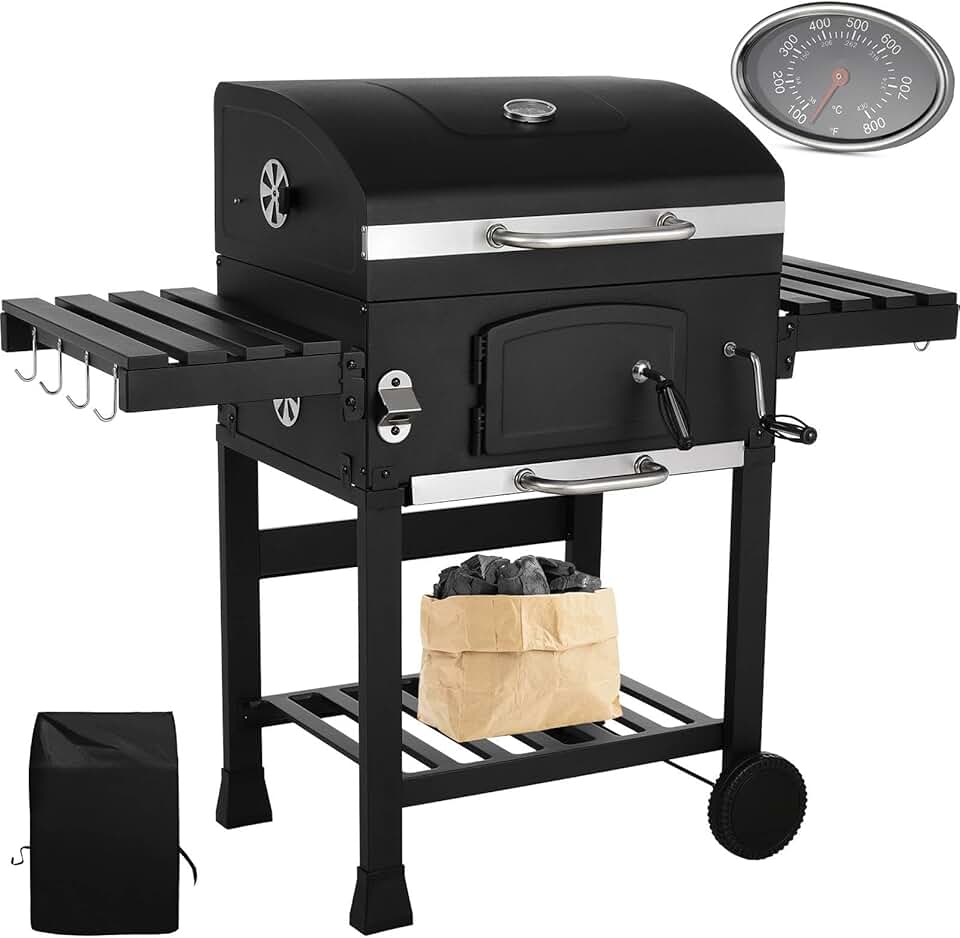 karaca-alisveris - Barbecue charbon XXL - grand chariot, fumoir et thermomètre