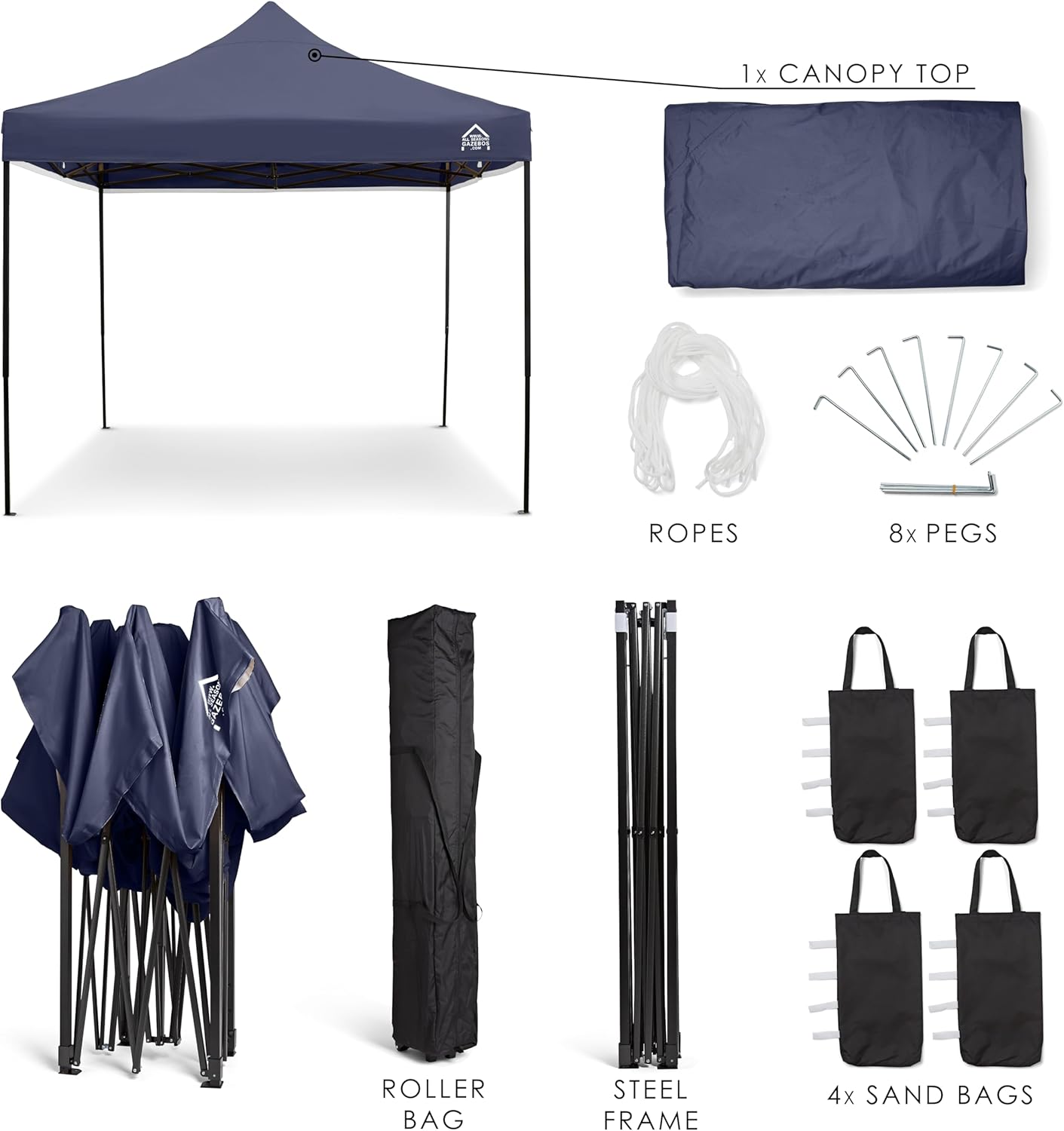karaca-alisveris - Tonnelle Pliante Série - 3x3m - Étanche, robuste, haute qualité, Bleu Marine