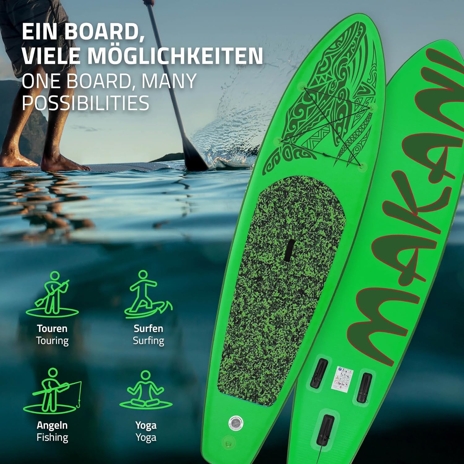 karaca-alisveris - planche stand up paddle - 305/308/320/380 cm - PVC, jusqu'à 150 kg, 10/15 cm d'épaisseur