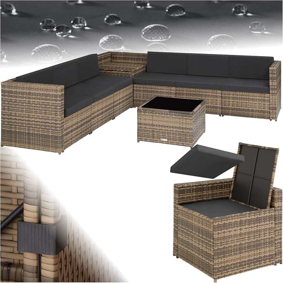 karaca-alisveris - salon de jardin modulable 6 places résine, coffre et table, brun - 200x130cm