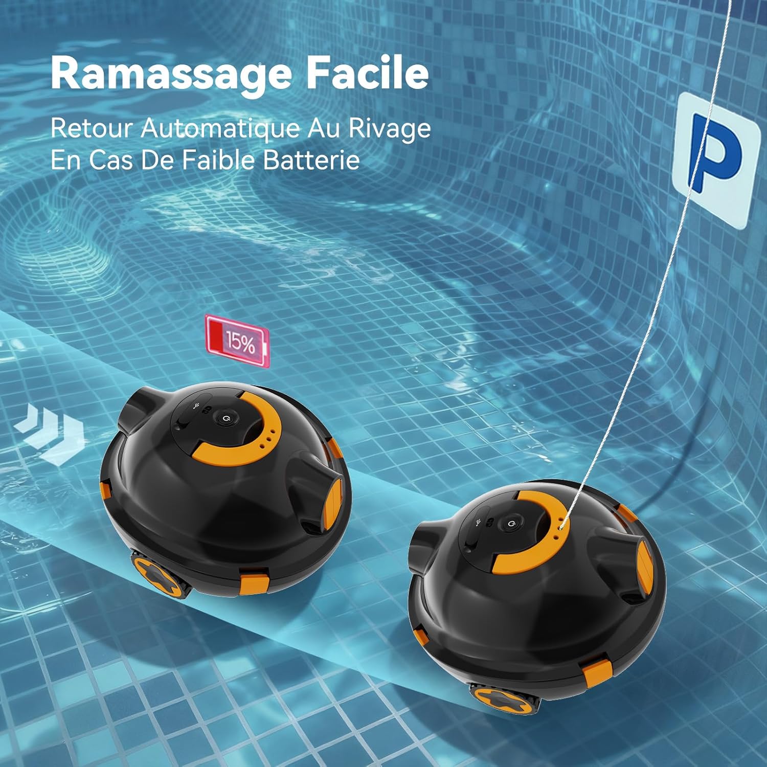Y10 Robot Piscine, Robot Piscine sans Fil pour Le Nettoyage des Sols, Robot pour Piscines Hors Sol 100Min &120㎡, Stationnement Automatique, Robot Aspirateur Piscine Filtre 180μm (Noir)