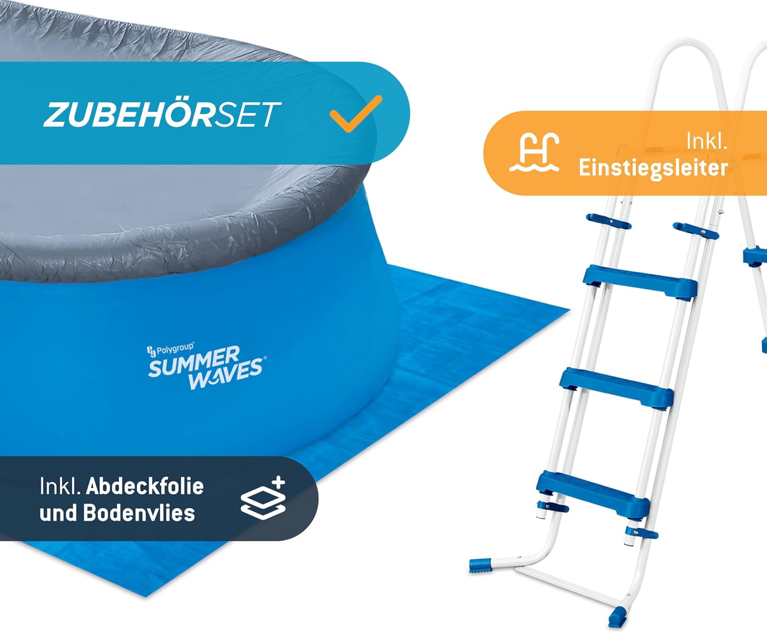 karaca-alisveris Quick Up Kit complet de piscine - Ovale - 457 x 305 x 107 cm - Bleu - Piscine hors-sol et piscine avec pompe à filtre, échelle, tapis de sol et bâche