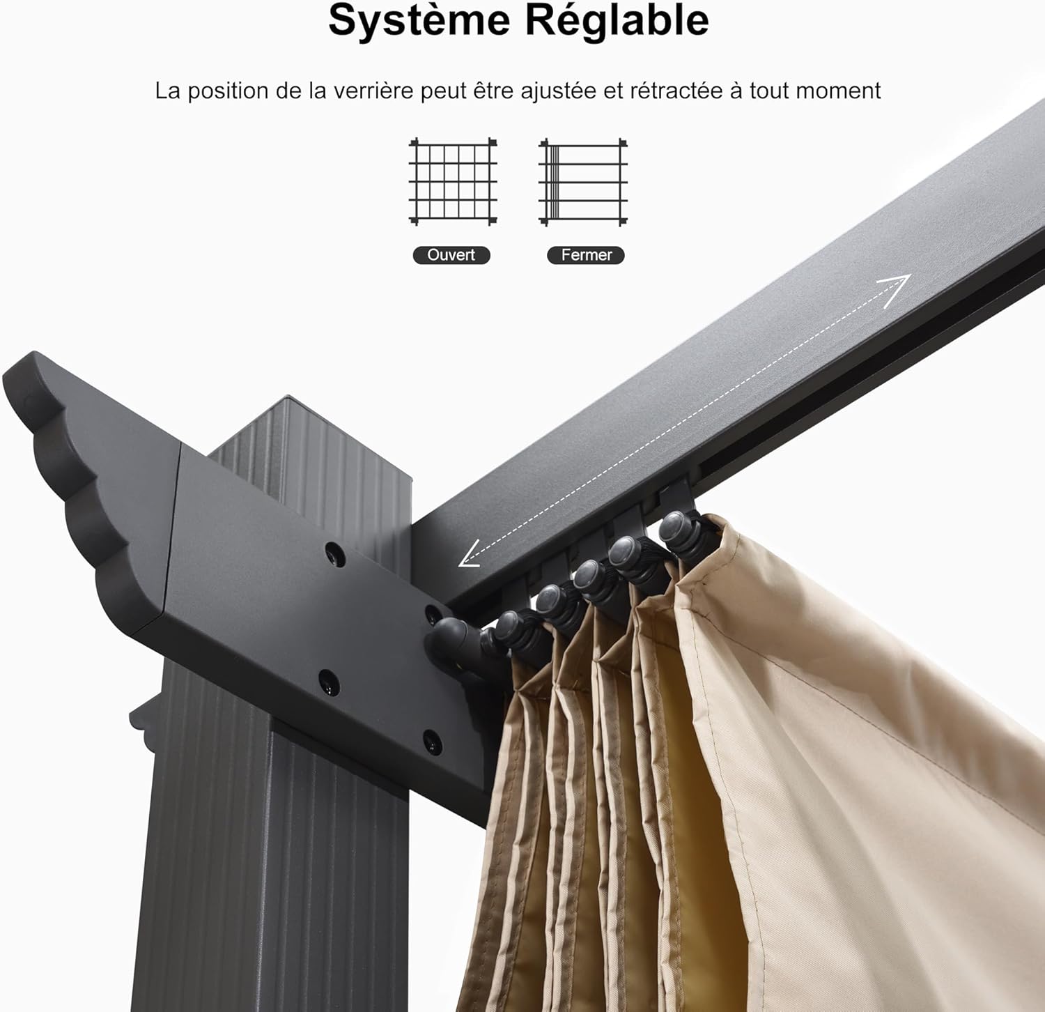 karaca-alisveris - pergola aluminium 5,5x3,5m toit rétractable LED kaki