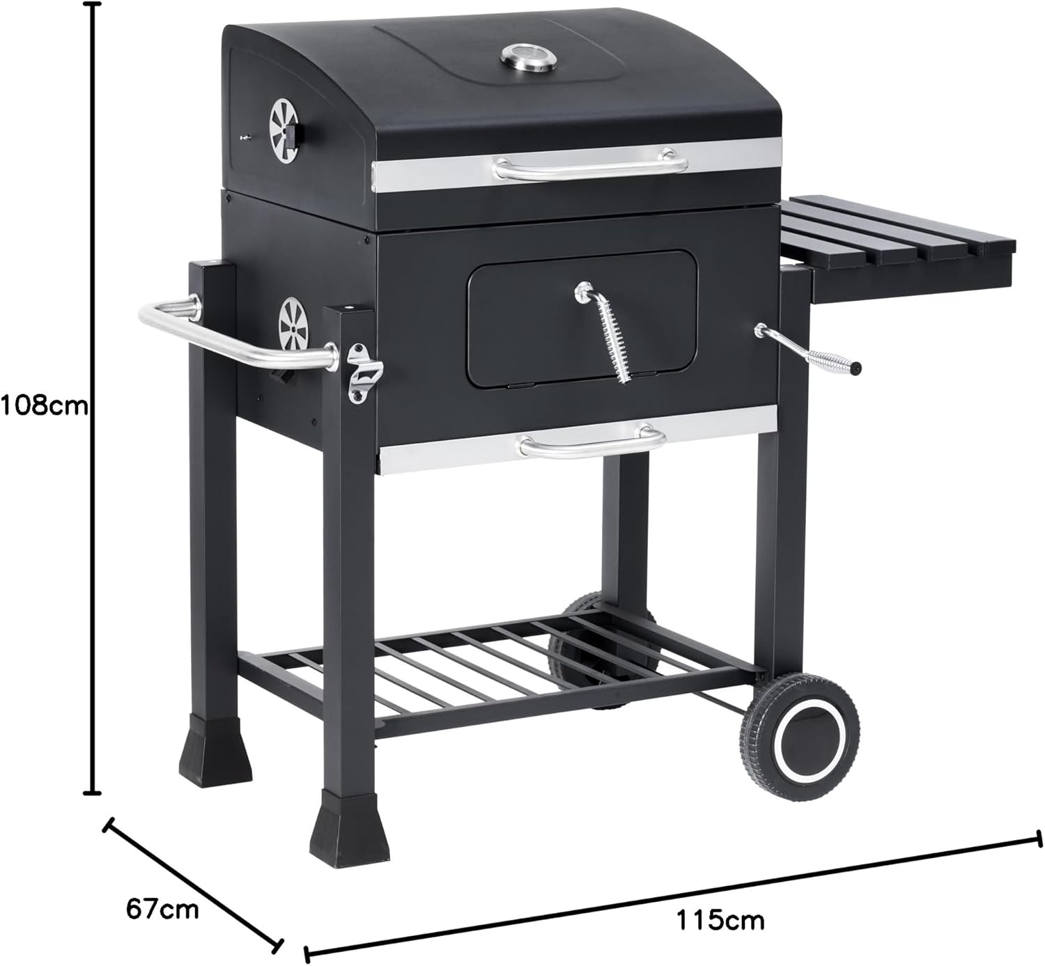 karaca-alisveris - Memphis - acier, grille, tablette pliable, roulettes, thermomètre, bac à cendres