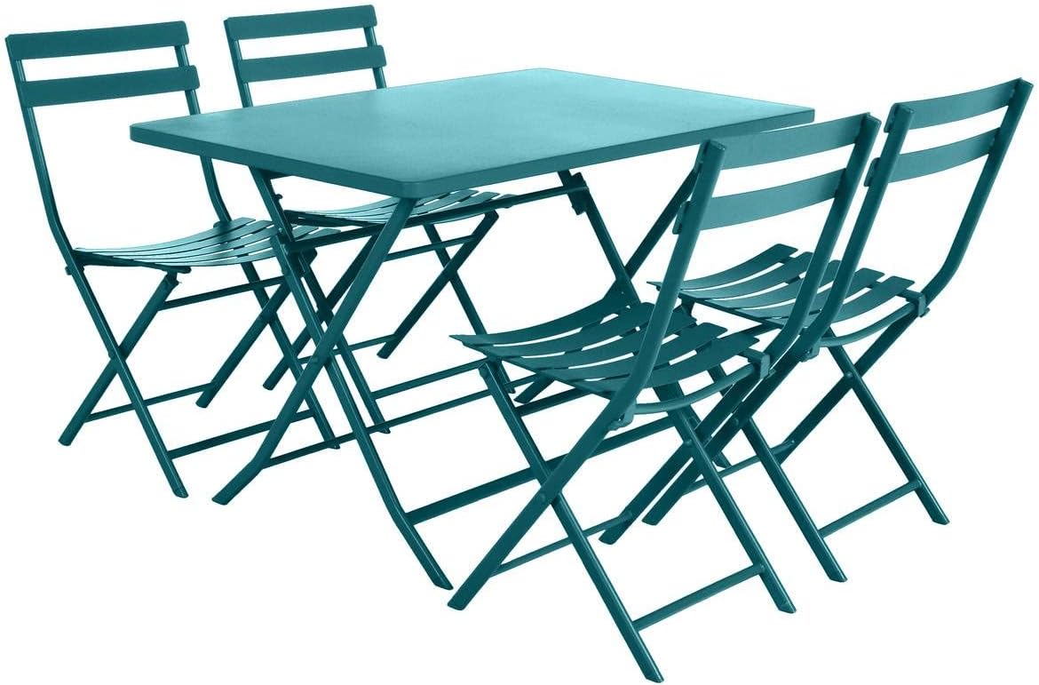 karaca-alisveris - Greensboro - 120x70cm - table pliante 4 places acier bleu