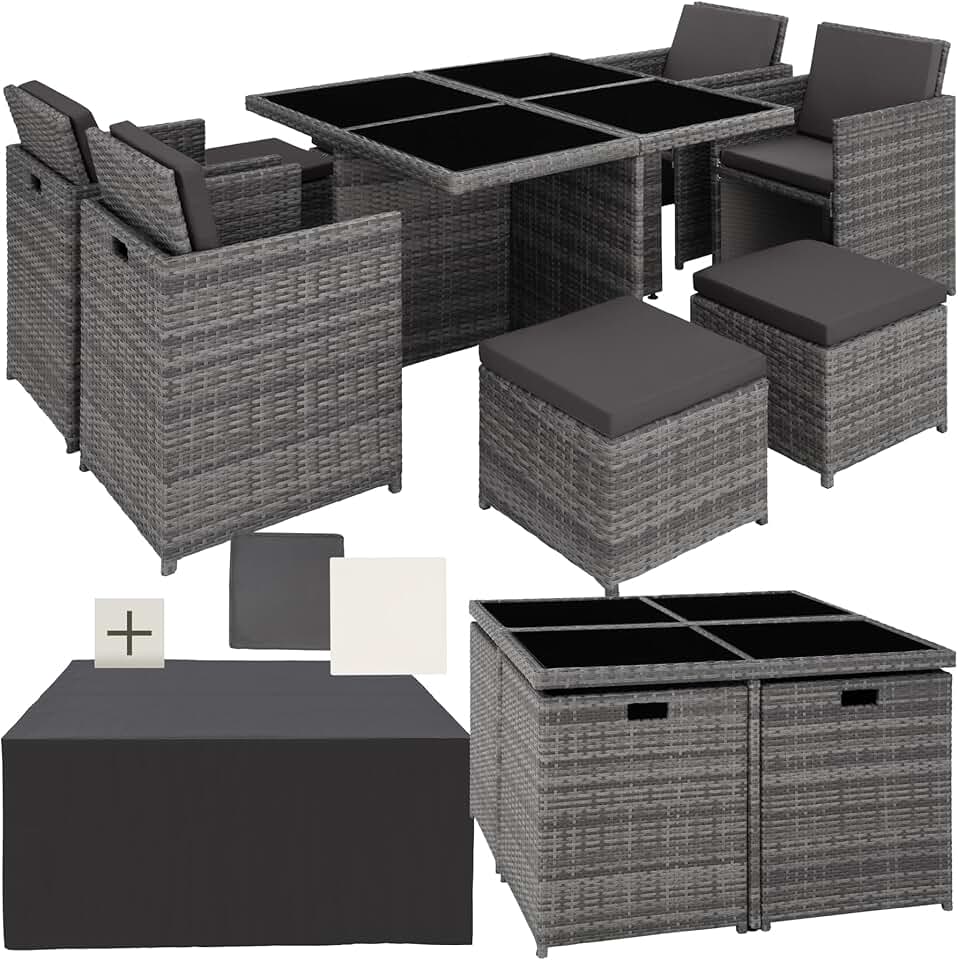 karaca-alisveris - Salon de jardin 8 places aluminium rotin gris, confortable
