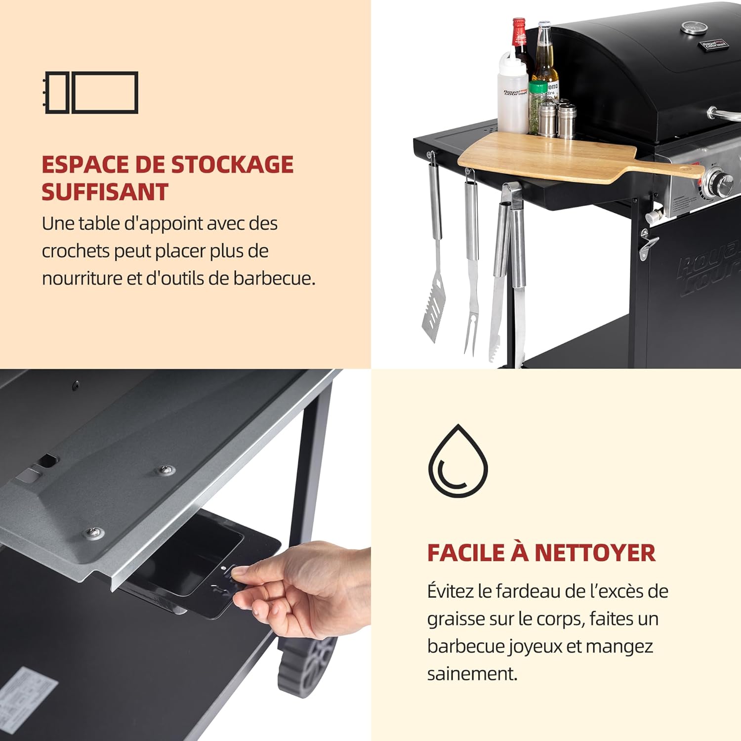 karaca-alisveris – BBQ Gaz 3 brûleurs – 9kW – chariot, capot, grilles, jardin