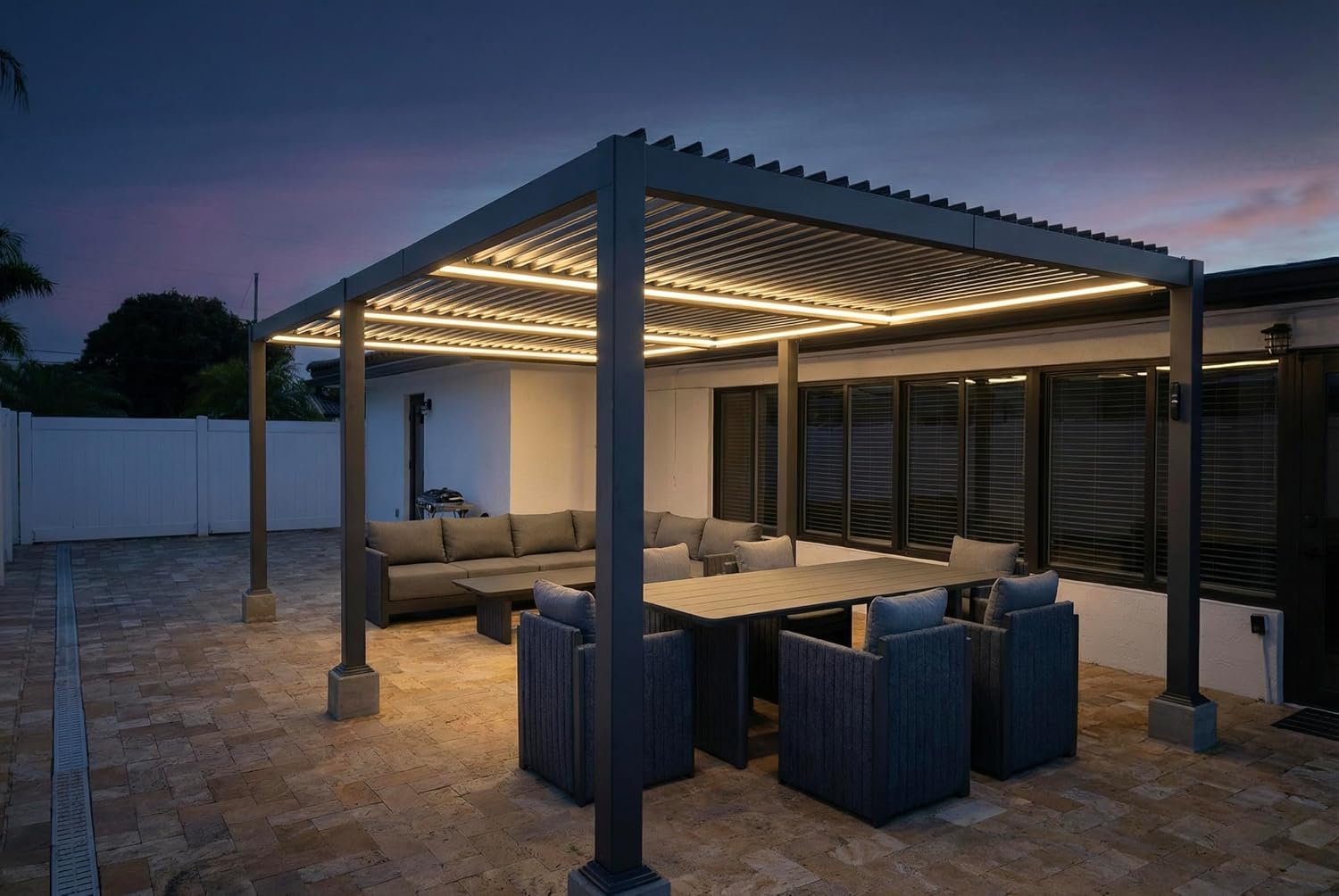 karaca-alisveris - pergola bioclimatique - 3,5x6,35m - lames LED alu gris
