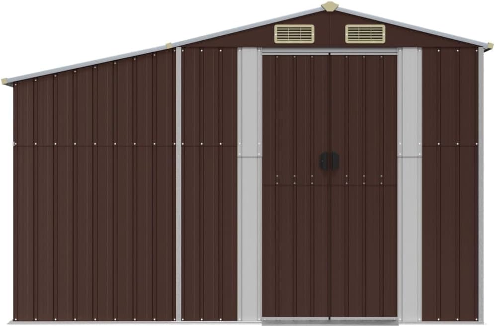 Abri de jardin en acier galvanisé avec toit incliné durable pour bûches et charbon, 277 x 279 x 179 cm, solution de rangement d'extérieur marron