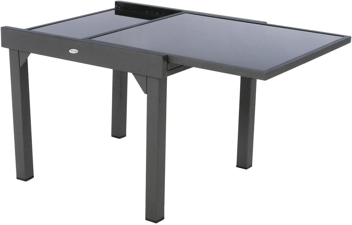 karaca-alisveris - Table Piazza Gris Graphite extensible 8 places - Aluminium anti-rouille, verre trempé, rallonge coulissante.