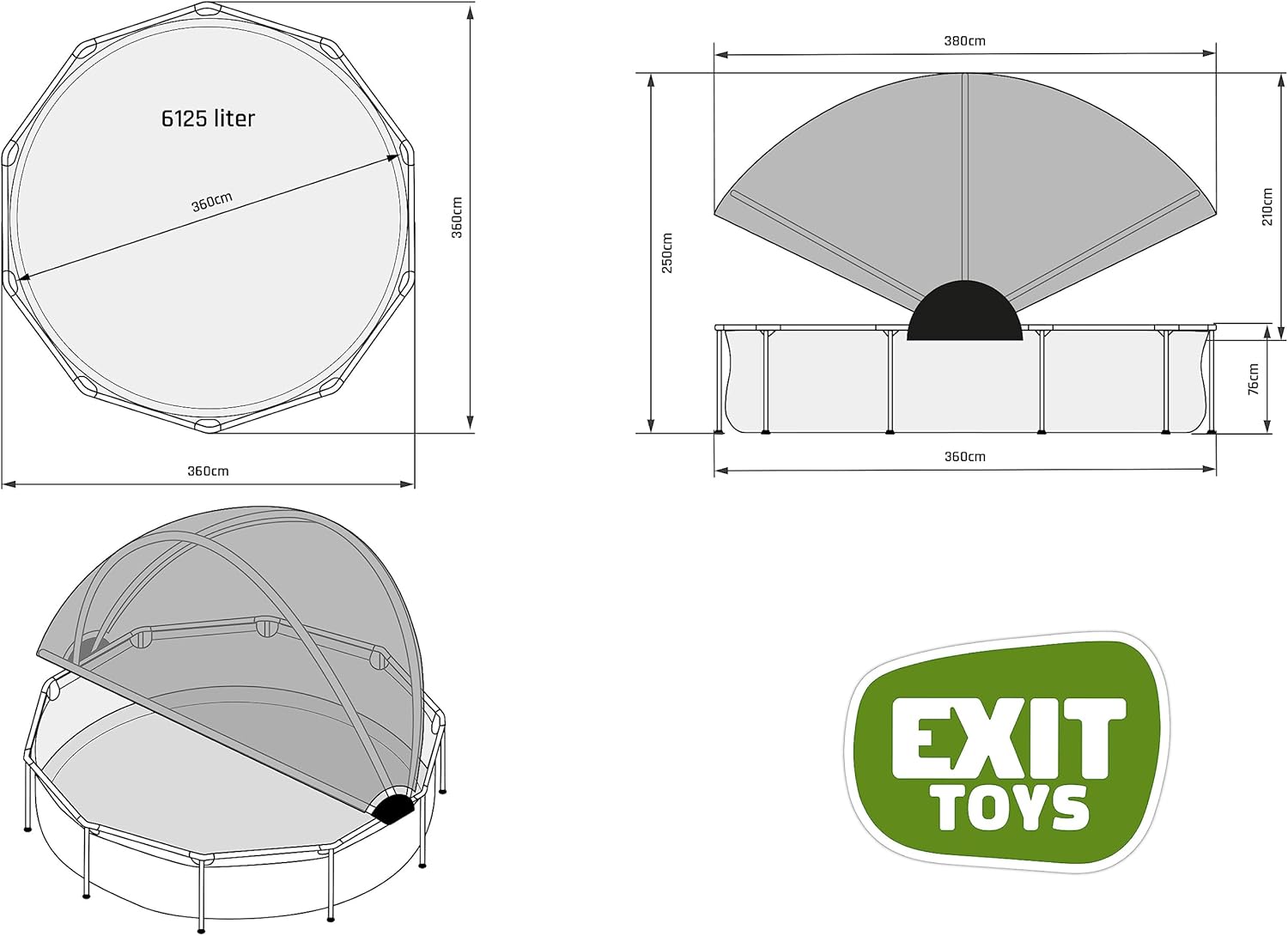 karaca-alisveris Piscine Stone avec Voile d'Ombrage - ø360x76cm - Piscine Hors Sol Ronde avec Pompe Filtrante à Cartouche - Protection Optimale Contre Les Rayons UV - Entrée Basse - Design Unique - Gris