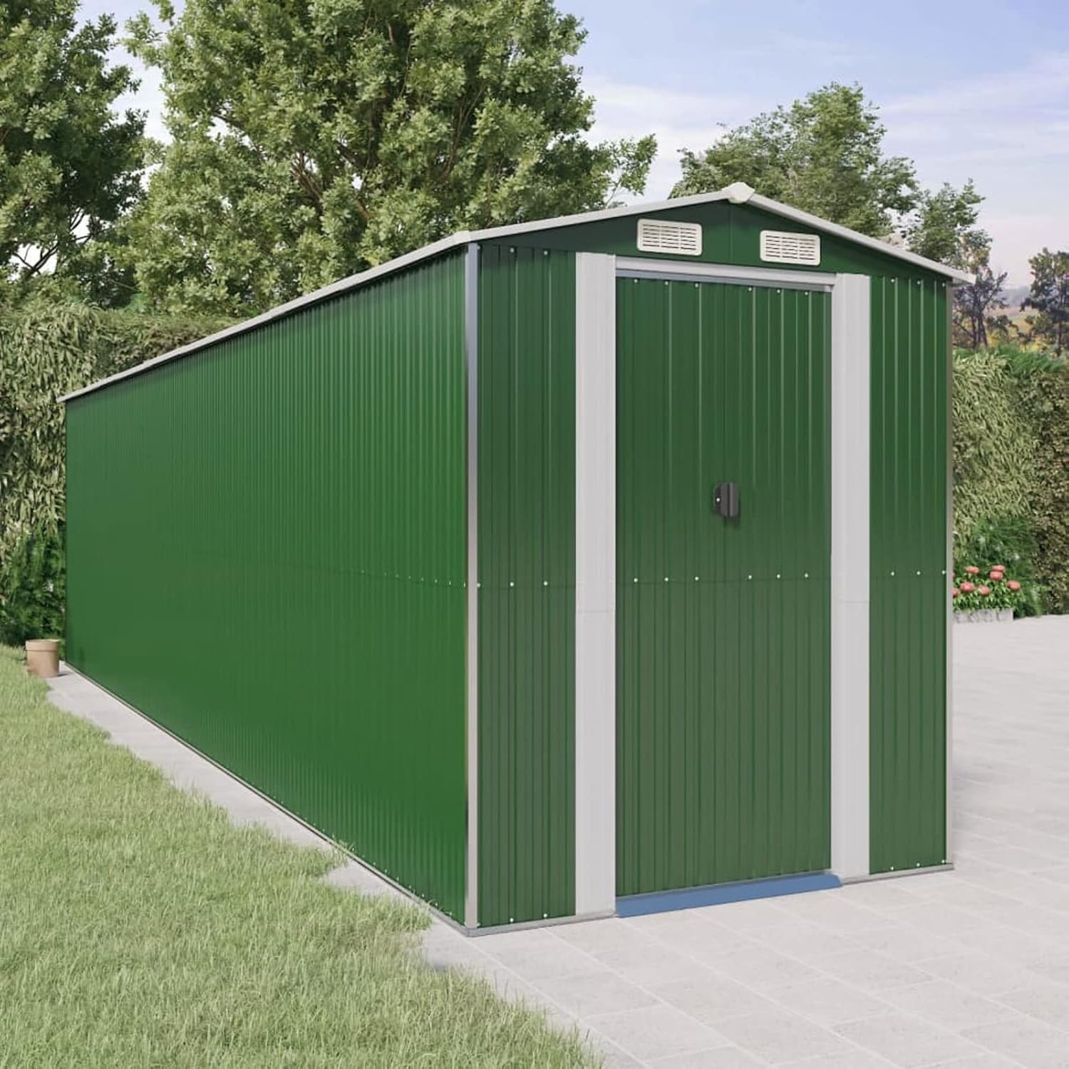 Abri de jardin extérieur en acier galvanisé vert 192 x 772 x 223 cm