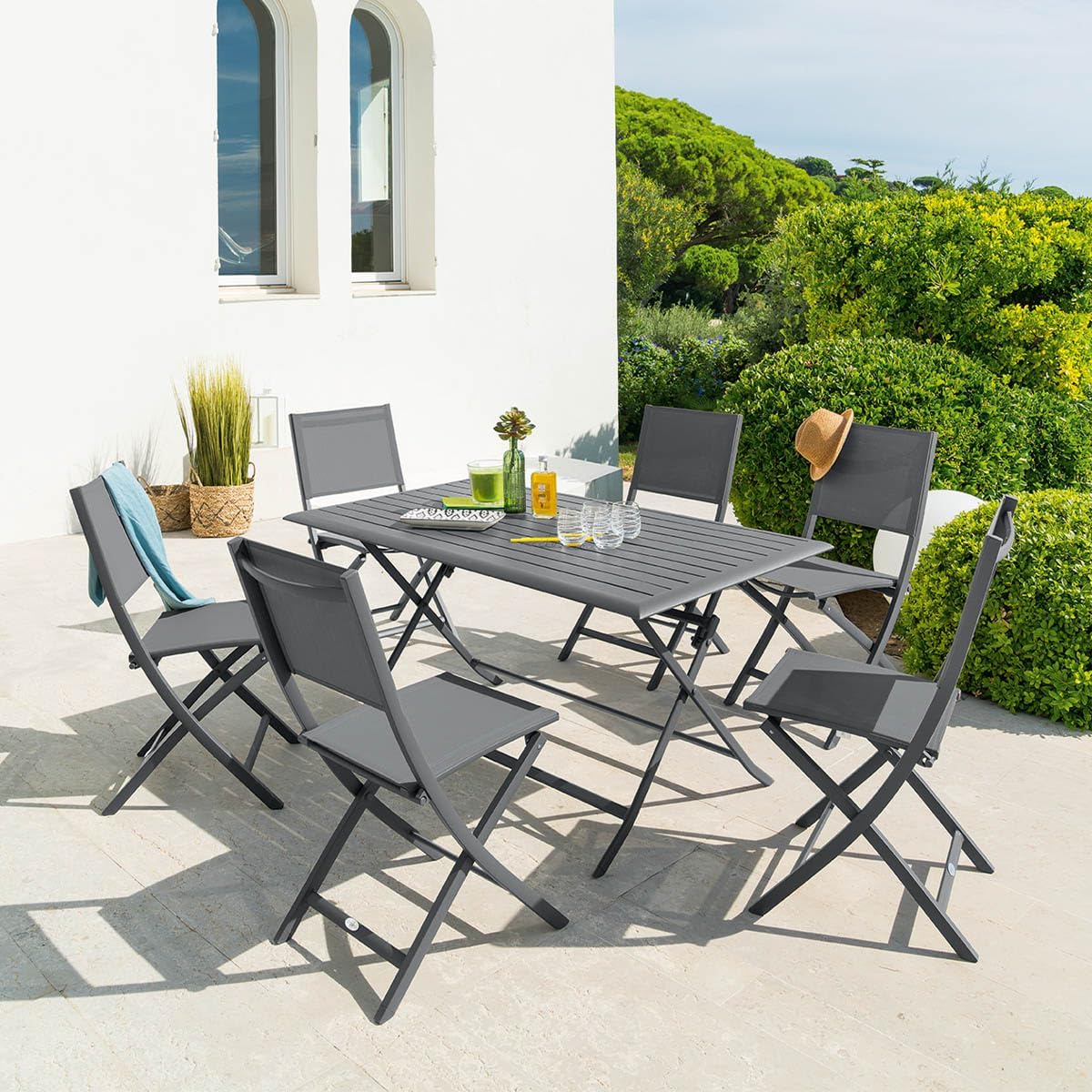 karaca-alisveris - Azua table de jardin pliante 6 places, aluminium gris