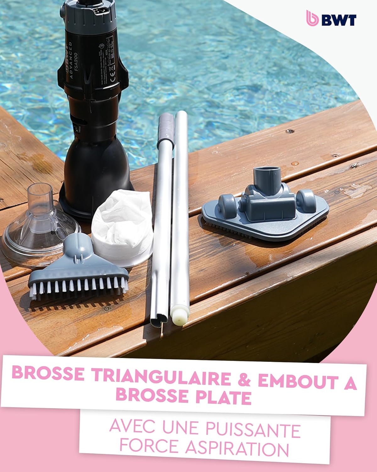 BWT - aspirateur piscine FSA200 - sans fil, manche télescopique, grande autonomie