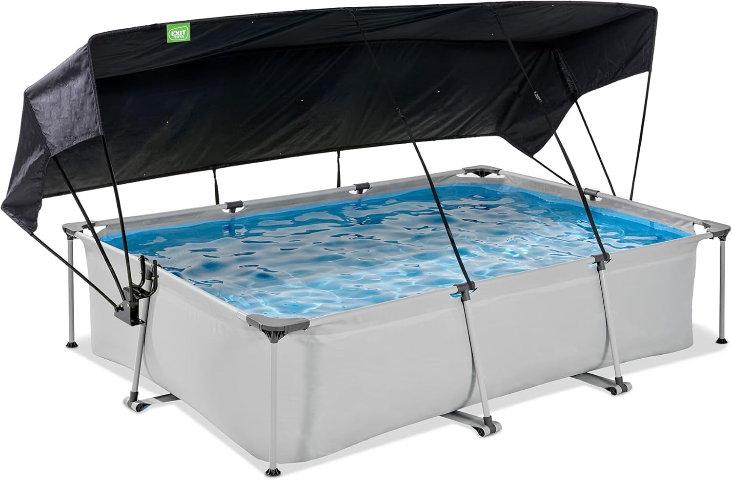 karaca-alisveris Piscine Soft Grey avec Voile d'Ombrage - 300x200x65cm - Piscine Hors Sol Rectangulaire avec Pompe Filtrante à Cartouche - Protection Optimale Contre Les Rayons UV - Entrée Basse - Gris