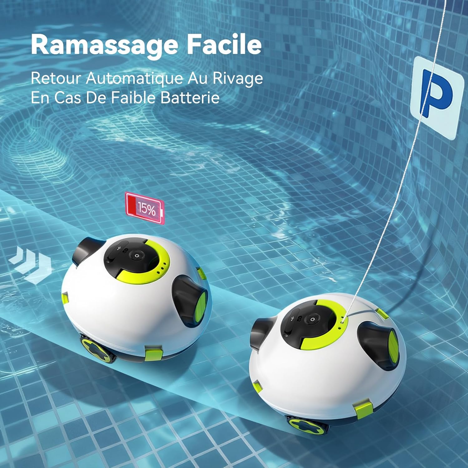 Y10 Robot Piscine, Robot Piscine sans Fil pour Le Nettoyage des Sols, Robot pour Piscines Hors Sol 100Min &120㎡, Stationnement Automatique, Robot Aspirateur Piscine Filtre 180μm (Blanc)
