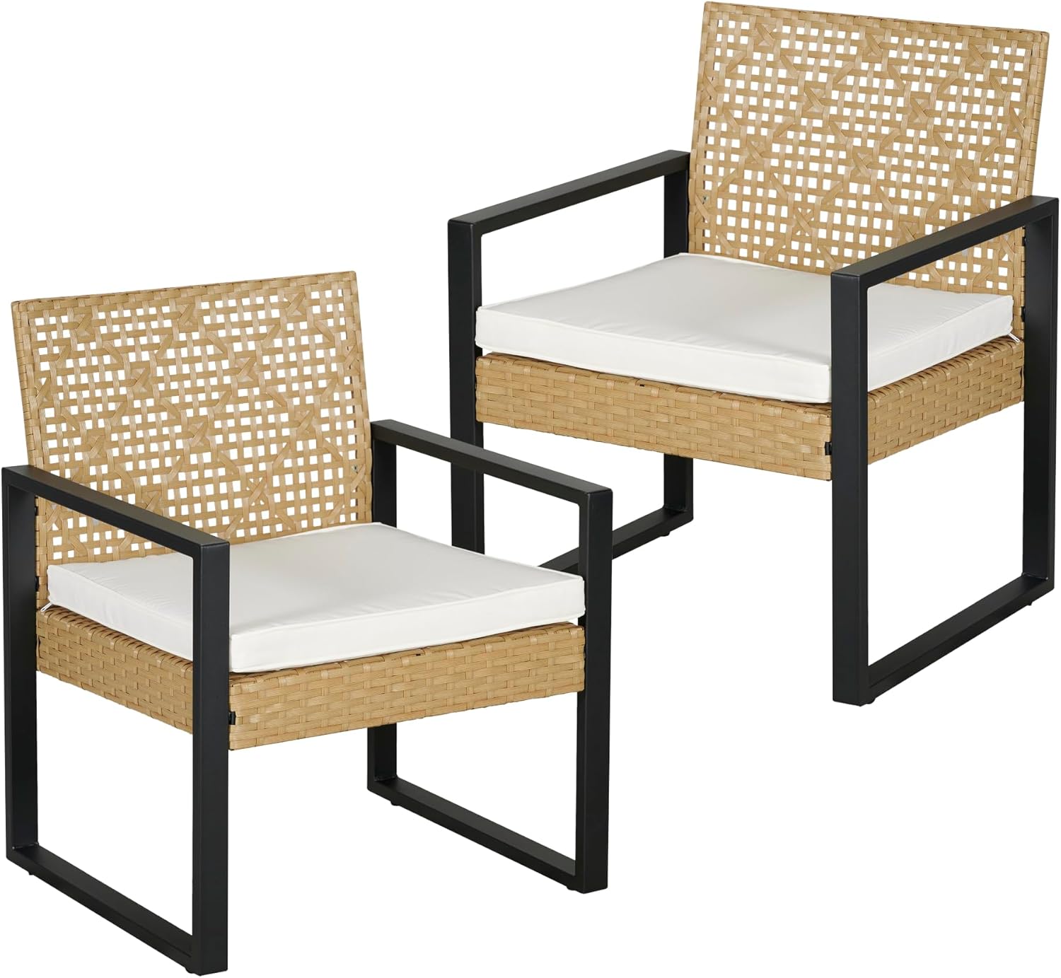 karaca-alisveris - Salon de jardin 4 pièces, acier/acacia, 2 chaises + banc, beige/naturel
