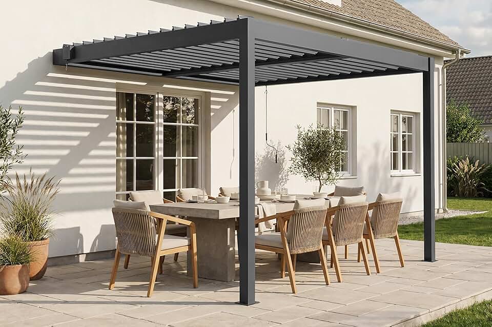 karaca-alisveris - Pergola Piana 3x2,5m alu gris, persienne brise-vue