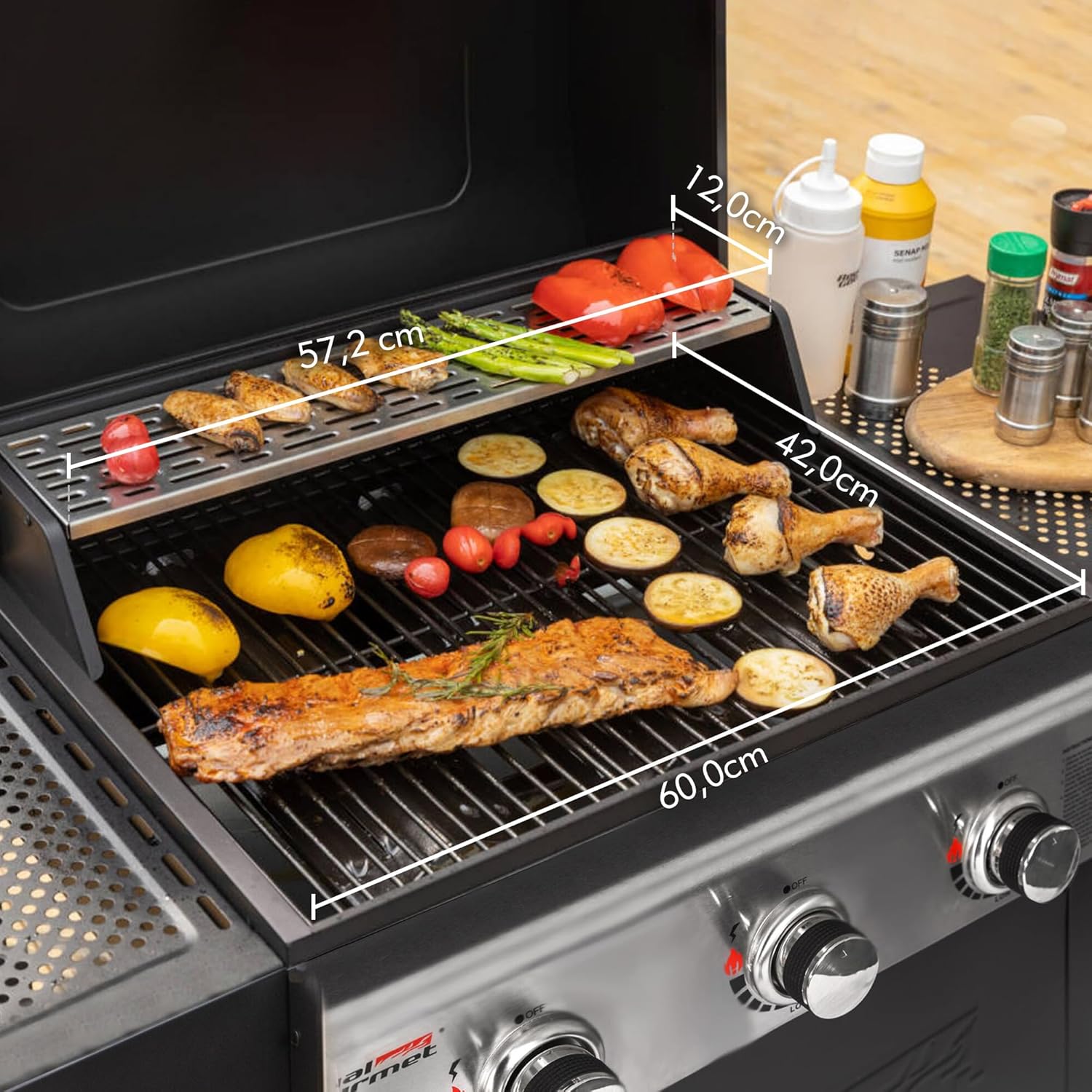 karaca-alisveris – BBQ Gaz 3 brûleurs – 9kW – chariot, capot, grilles, jardin