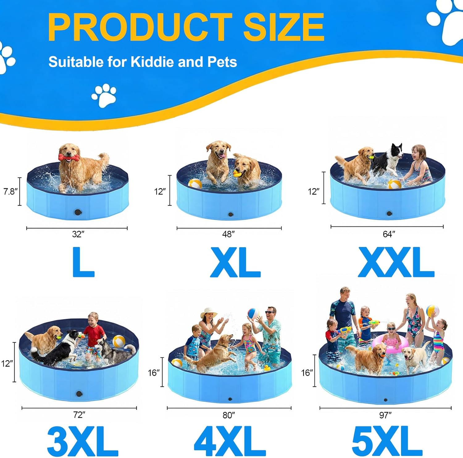 Piscine chien pliable - PVC stable 160x30cm - antidérapant et portable