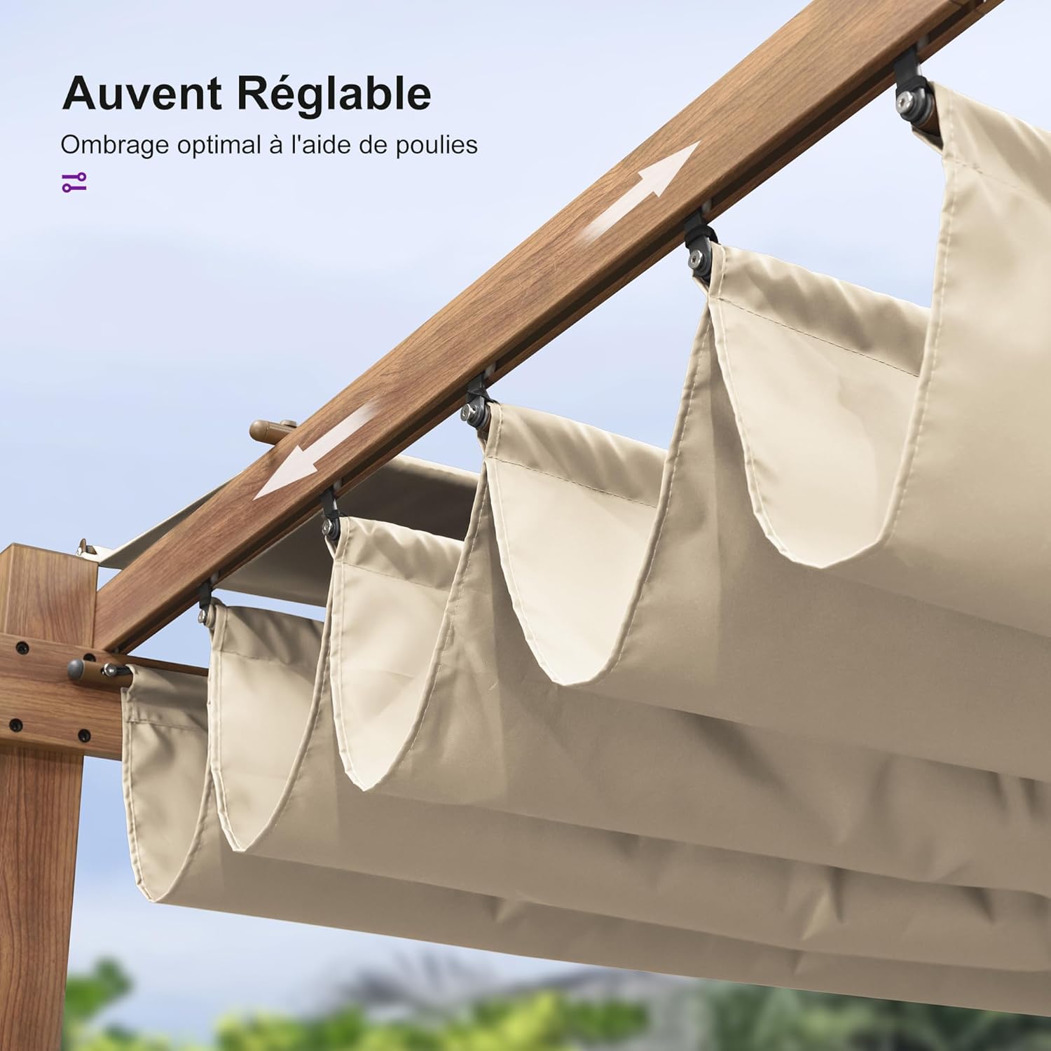karaca-alisveris - pergola aluminium - 3x3m - teck, toile rétractable, kaki