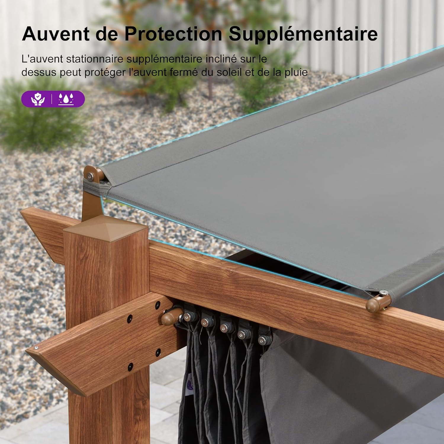 karaca-alisveris - Pergola aluminium - 4x3m - toile rétractable, teck, imperméable