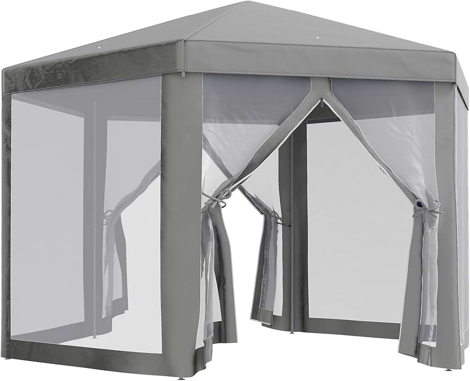 karaca-alisveris - Tonnelle hexagonale Cosy, métal et polyester, gris, 3,5m