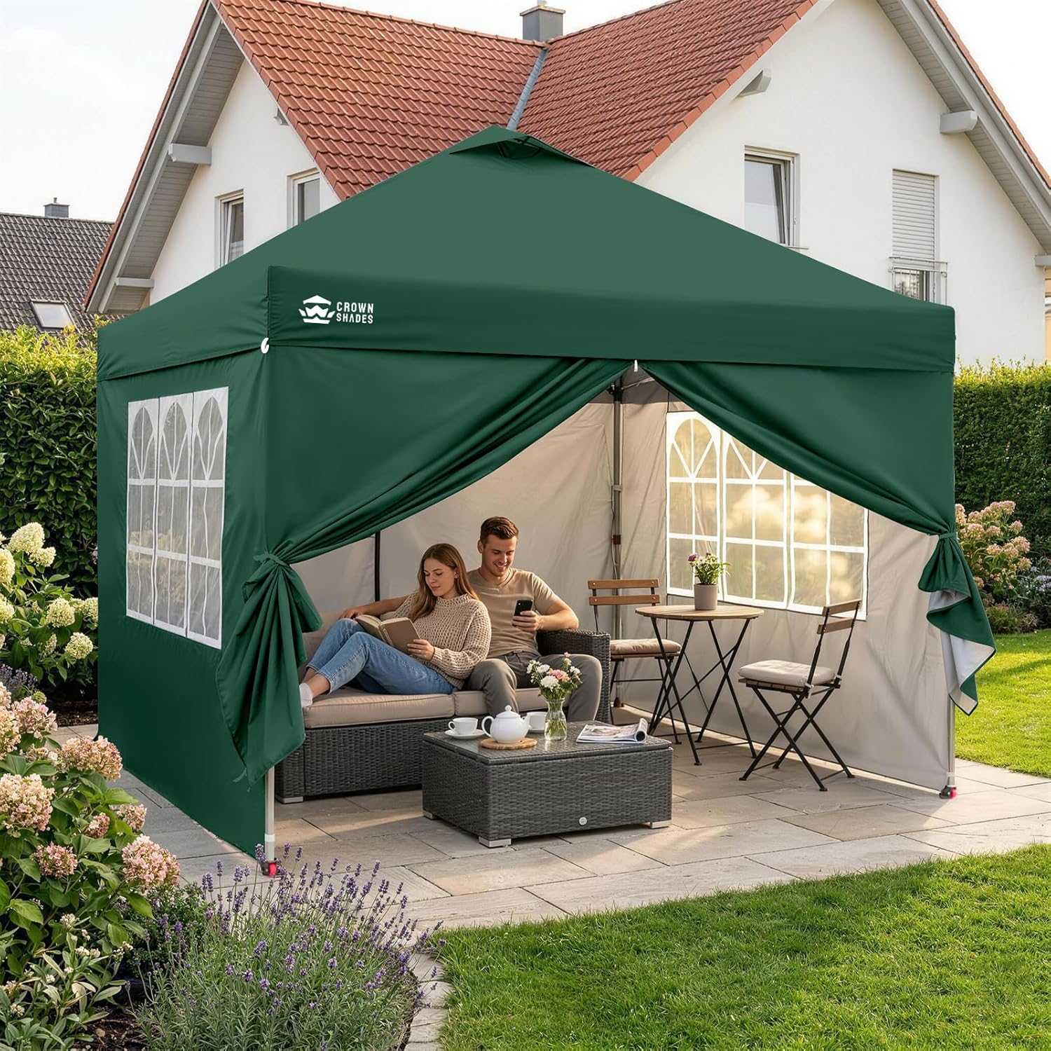 karaca-alisveris Tonnelle Pliante 3x3 Imperméable, Barnum Pliant de Jardin Exterieur, Pop-Up Gazebo avec Sac de Rangement, UPF 50+, avec 4 Parois Latérales Amovible, 4 Sac de Sable, Vert Forêt