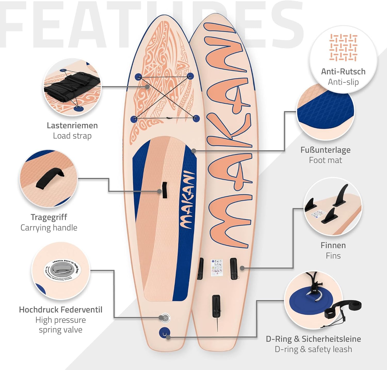 karaca-alisveris Stand Up Surf Paddle Board Gonflable 305/308/320/380 cm | PVC | jusqu'à 120/150 kg | Épaisseur 10/15 cm | Planche de Surf Pagaie Sac de Transport Pompe à Air | Diverses Couleurs Modèles