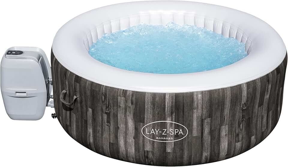 Spa Gonflable Rond karaca-alisveris® Bahamas Airjet Motif Bois 2 à 4 Personnes, 180 x 66 cm