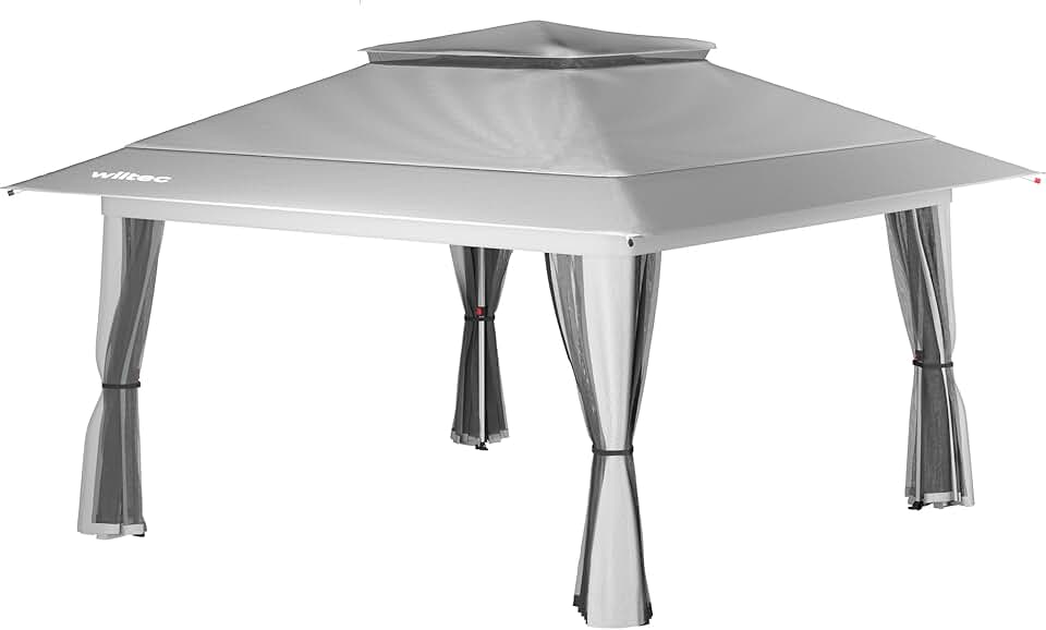 karaca-alisveris - Pavillon pliant 4x4m - gris, moustiquaire, sac à roulettes