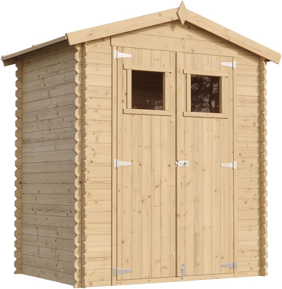 Abri de Jardin en Bois avec Sol TRAITÉ - Stockage extérieur I196xL136xH218 cm/ 1.98 m2 Petit abri à Outils, Local à vélos - Toit imperméable, fenêtres - karaca-alisveris M367