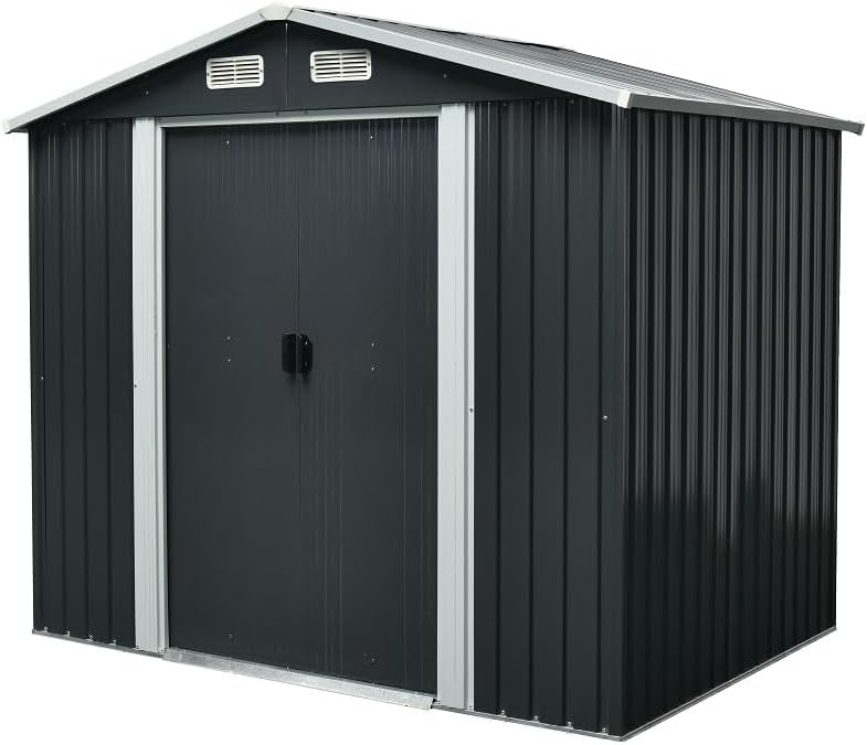 Abri de jardin métal 3.66 m², acier galvanisé, 162x226x172 cm, 2 portes coulissantes