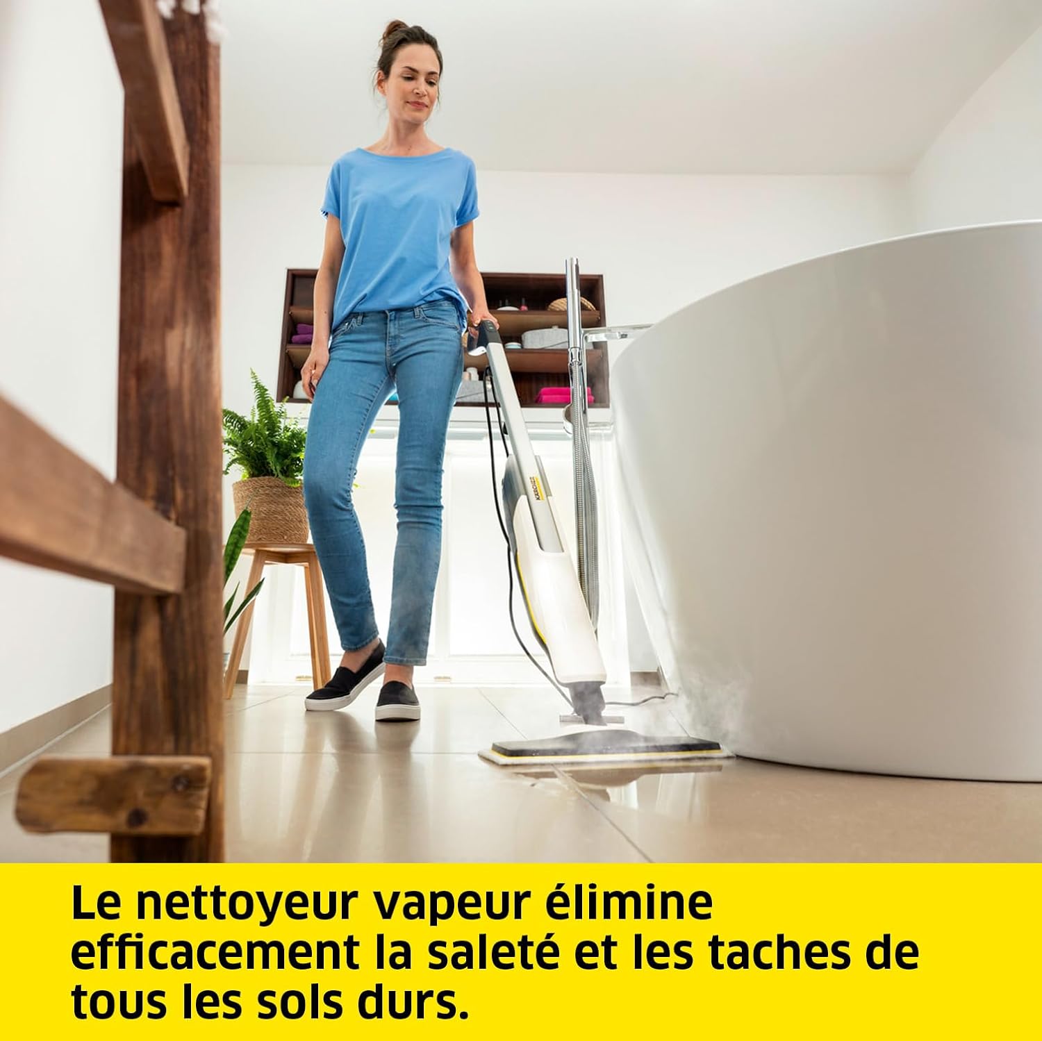 karaca-alisveris Nettoyeur Vapeur SC 2 Upright, Préchauffage : 30 s, Surface : 50 m², Réservoir : 0,4 l, Puissance : 1600 W, avec Buse de Sol EasyFix, Serpillière Microfibres, Cartouche Détartrante