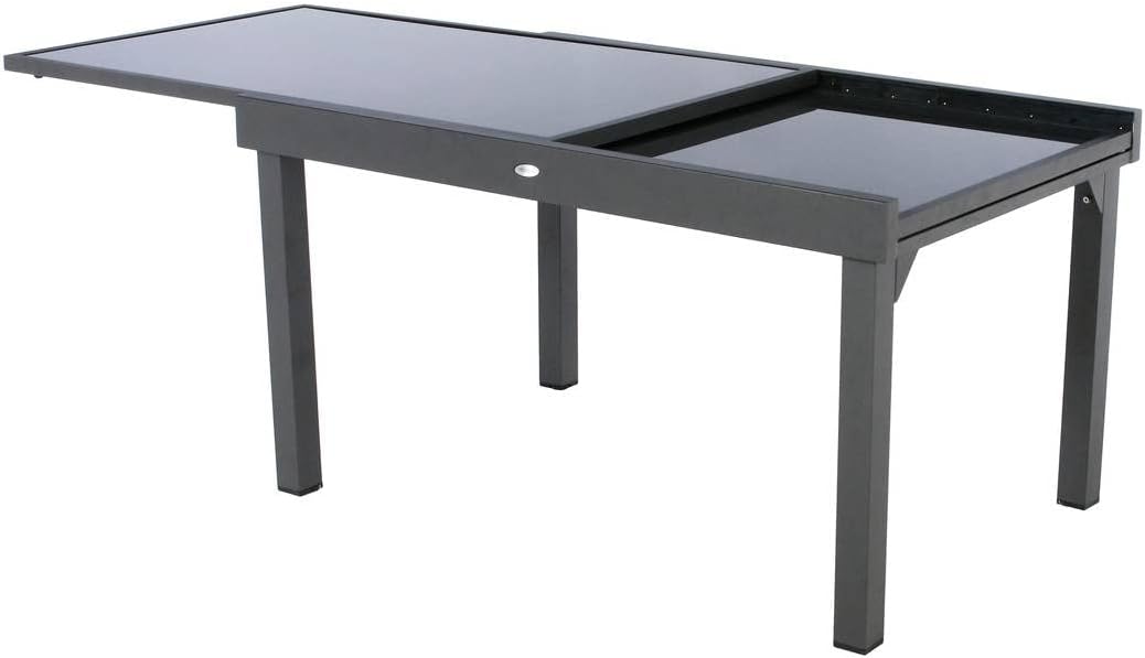 karaca-alisveris - Piazza extensible - 185/245x100 cm - aluminium verre trempé 10 places
