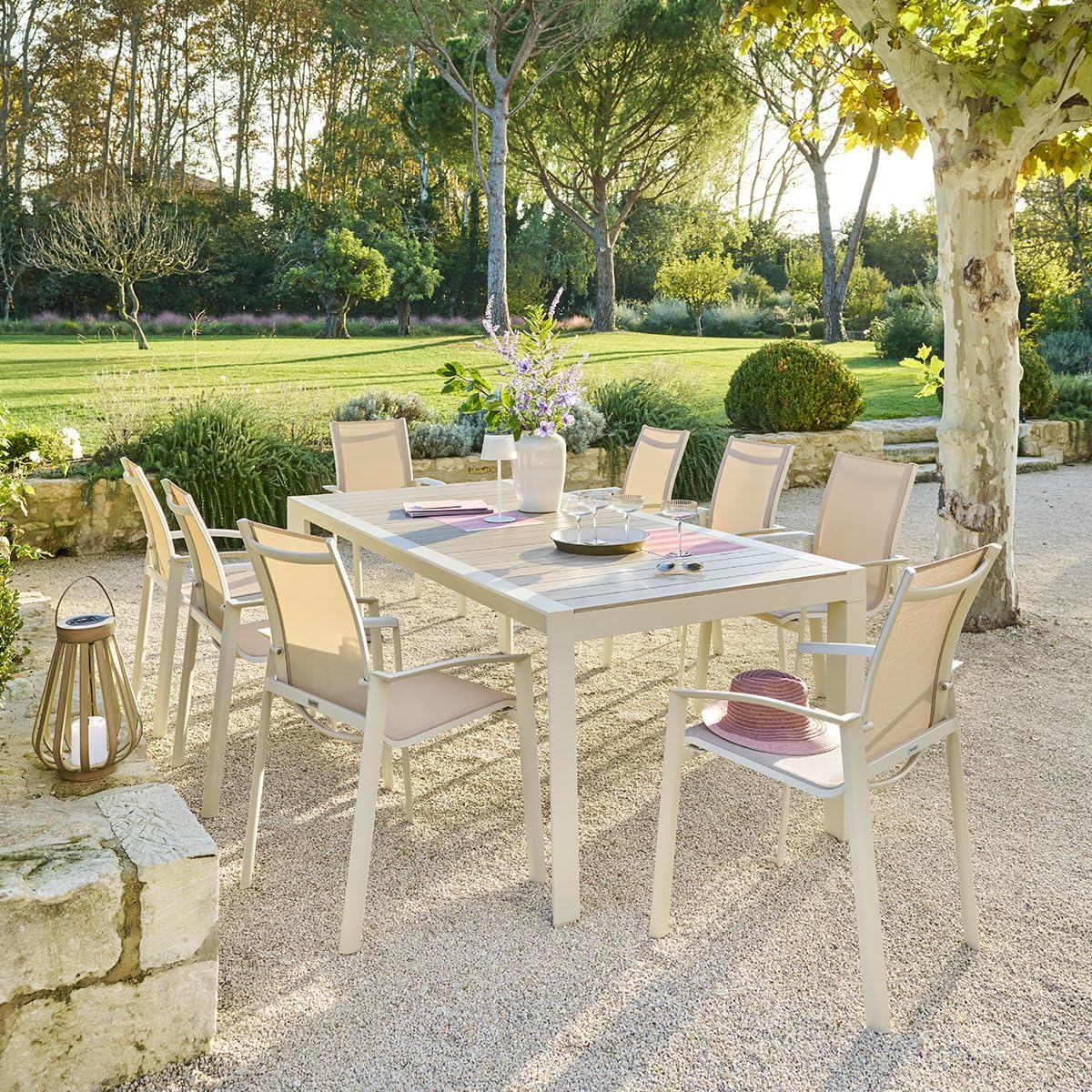 karaca-alisveris - Table de jardin Évasion 8 places - aluminium, effet bois, lin et argile