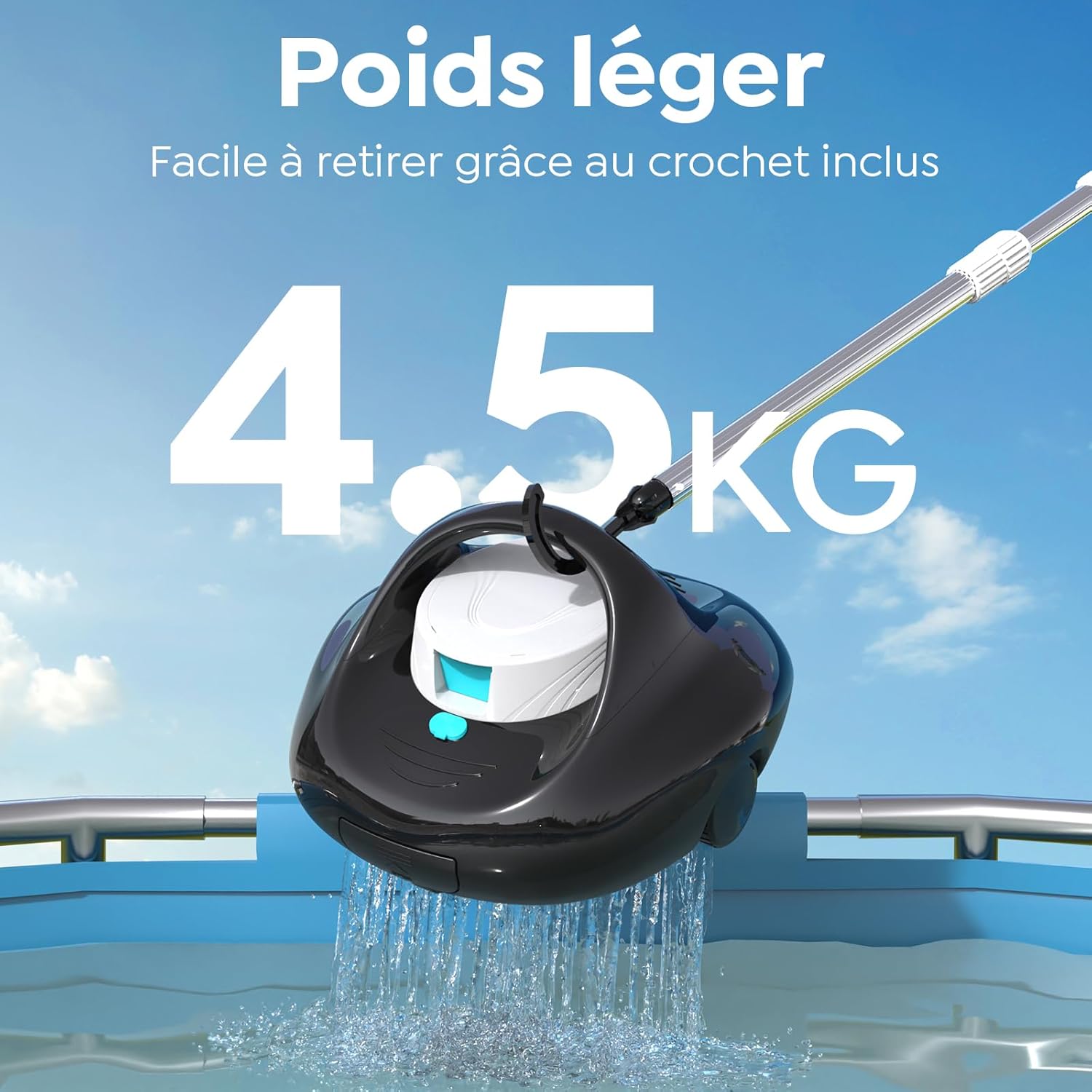Pleco - Aspirateur piscine hors sol - 130 min, charge rapide, 85 m²
