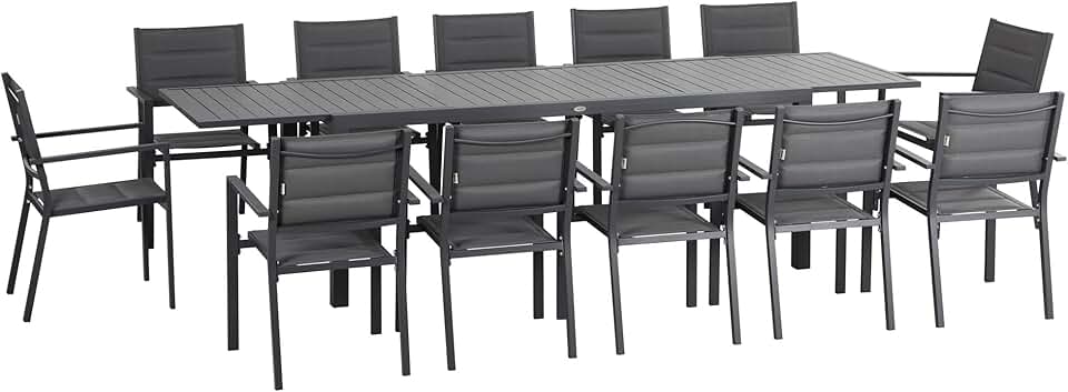 karaca-alisveris - Salon de jardin alu textilène extensible - 200/300x90x75cm - 12 chaises empilables