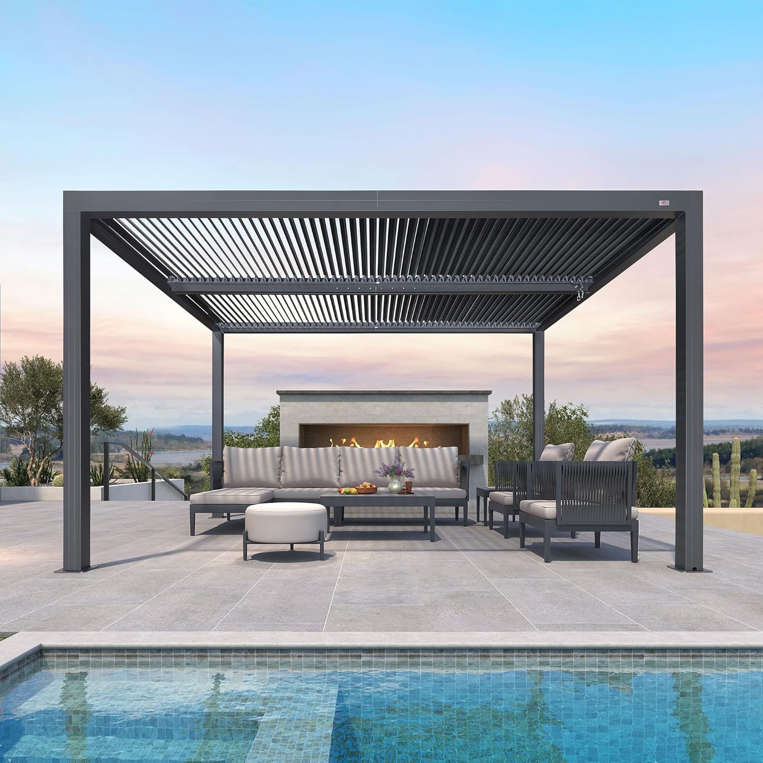 karaca-alisveris - Pergola bioclimatique 4x3,3m - alu, lames orientables, 13,2m²