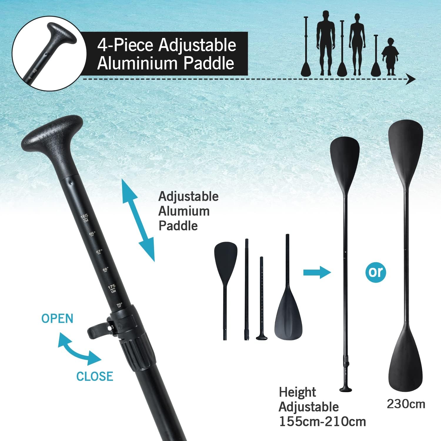 karaca-alisveris - Paddle gonflable adulte - 320/335cm - 2 places, siège kayak, pagaie alu, support caméra, jusqu'à 150kg