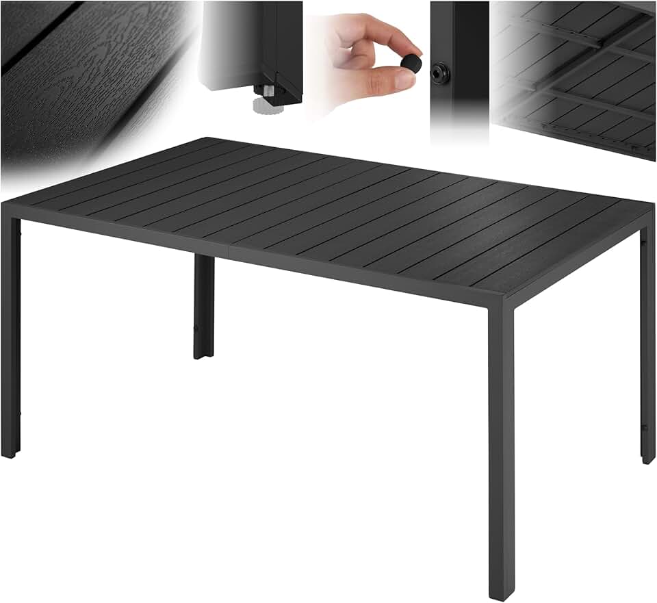 karaca-alisveris - Table à manger aluminium bois 150x90x74,5 cm, réglable, anti-intempéries